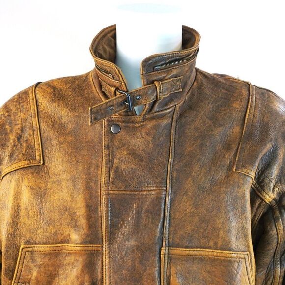 Vintage Members Only Brown Leather Bomber Jacket Sz 40 M Great Horizon Express - Picture 8 of 10